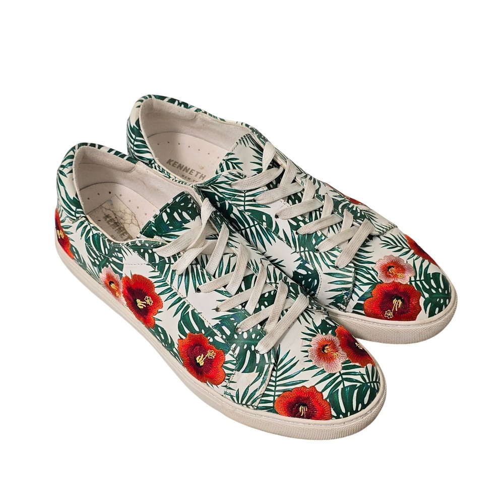 Kenneth Cole Kam Palm Tropical Floral Hibiscus Sneakers Womens 10M Embroidered